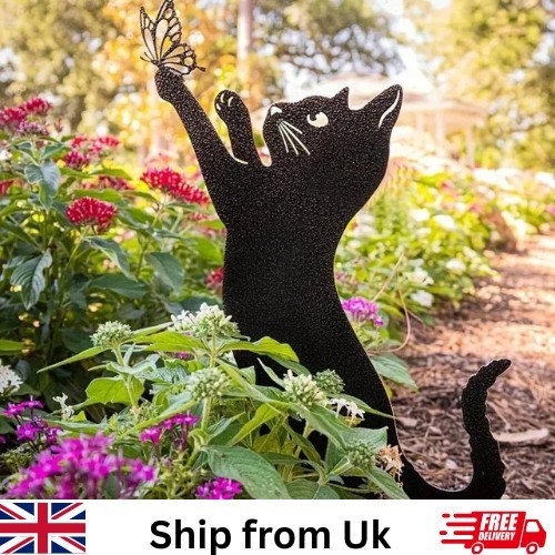 Metal cat garden stake - metal,