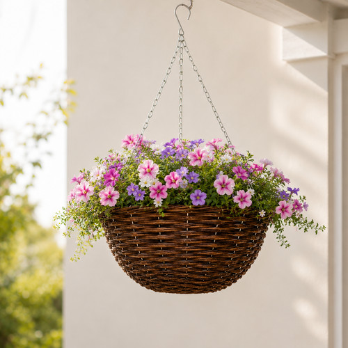 Hanging rattan basket with - hanging,