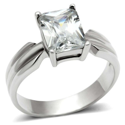 Silver emerald cut ring - silver,