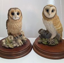 Leonardo Collection pair Large Barn Owls Vintage Ornament Wood Base 1994