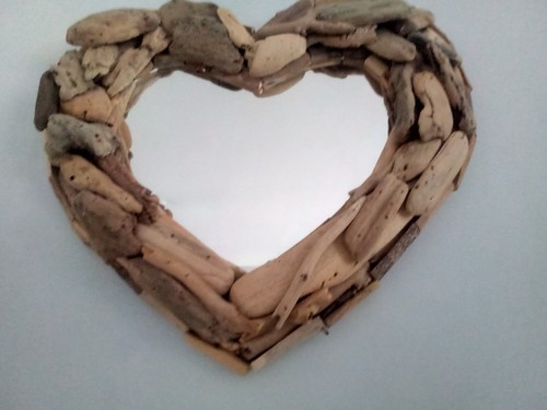 Driftwood mirror heart - driftwood, mirror.