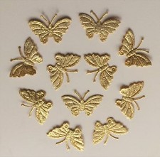200 Bright Gold Glittery Fabric Butterfly Motifs- D I Y Card Scrapbook Sewing