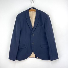 Aubin & Wills Sports Jacket Mens XL Blue Twill Wool Linen Moon Hacking Blazer