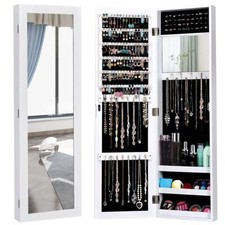 2-IN-1 Jewelry Cabinet Wall & Door Mounted Jewelry Armoire Full-Length Mirror