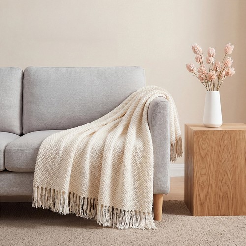 Knitted tassel throw blanket - knitted,