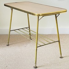 Mid Century Vintage Retro 1960s Coffee Side Table Formica, Metal Legs Brass Feet