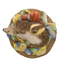Aynsley MasterCraft Hand Painted Sleeping Baby Hedgehog Basket Figurine Vintage