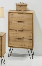 Retro Augusta Solid Waxed Pine 4 Drawer Tall Narrow Chest of Drawers Tallboy