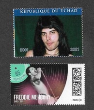 FREDDIE MERCURY SINGER ROCK MUSIC QUEEN 2 STAMPS (GERMANY)MNH & CTO(TCHAD)