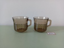 2x Vintage Fortecrista Mexico Fluted Smoked Glass Cups Mugs Forte Crista #317