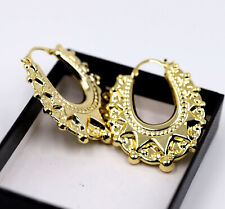 Victorian 9ct Yellow Gold on Silver Oval Spiked Gypsy Creole Hoop Earrings Women