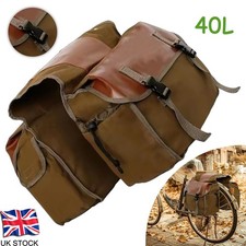 40L Canvas Leather Patchwork Bicycles Saddle Bag Bike Back Seat Double Pannier