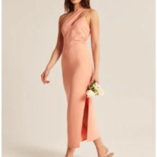 Abercrombie One Shoulder Midi Dress XLT XL TALL Peach Cut Out Slit Wedding Guest