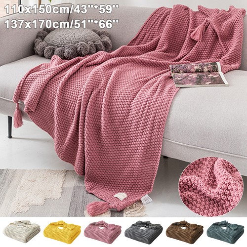 Tassels knitted waffle blanket - tassels,