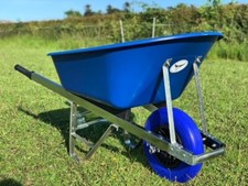 OX WHEELBARROW 120L PUNCTURE PROOF Tyre Wheel Heavy Duty Blue Stable Plastic