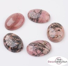 2 RHODONITE GEMSTONE CABOCHONS OVAL 25mm X 18mm FLAT BACKED CAMEO GCA6