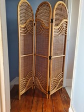 Vintage Cane Bamboo Rattan Triple Screen Room Divider Boho Chic Flaws