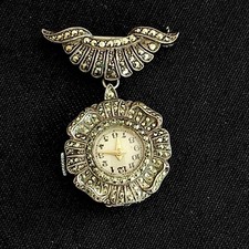 Silver Marcasite Watch Brooch