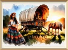 7x5 Art Print Romany Tinker Traveller Gypsy Bow Top Wagon Caravan Horse
