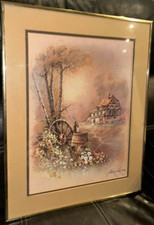 Andres ORPINAS Country House and Wagon Wheel Litho Framed Print