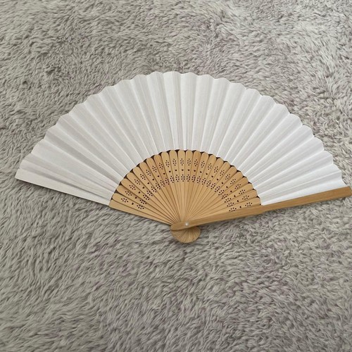 White bamboo folding fan - bamboo,