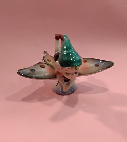 Fairy riding butterfly - fairy, ceramic