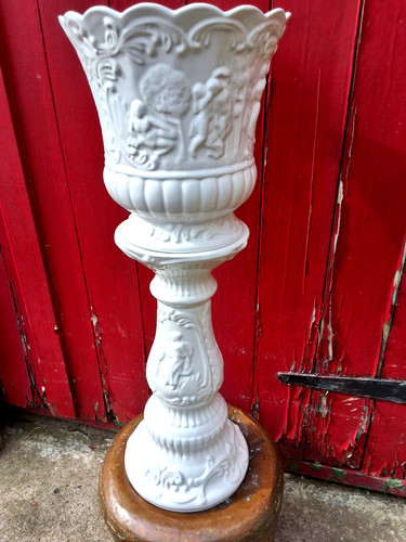 Vintage white ceramic raised - white,