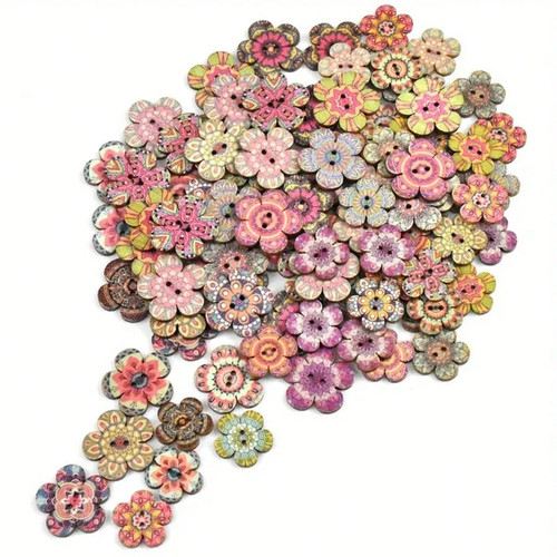 Vintage flower wooden buttons - vintage,