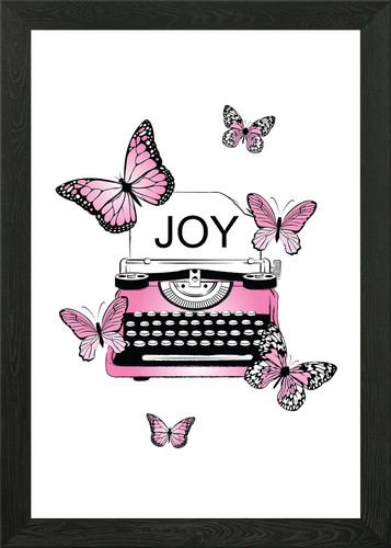 Joyful pink typewriter framed - pink,