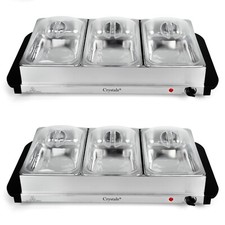 2 x Buffet Warmer 300W Food Server Hot Plate 3 Tray 2.5L Adjustable Temprature