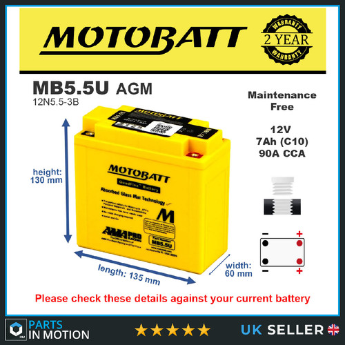 Mb5 motobatt quadflex agm - mb5.5u,