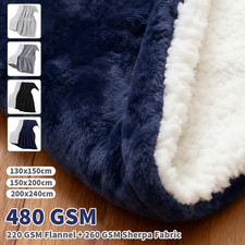 480 GSM Luxury Heavy Sherpa Blanket Warm Faux Fur Mink Sofa Bed Fleece Throw UK