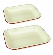 Falcon Oven Ware Enamel Cream With Red Rim Enamel Bake Pan Baking Roasting Tray
