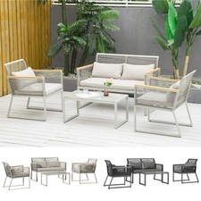 4 Pieces Rattan Garden Furniture Set with Cushions, Pillows