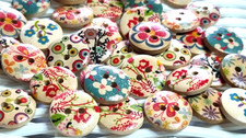 20 Mixed Wooden Round FLOWER