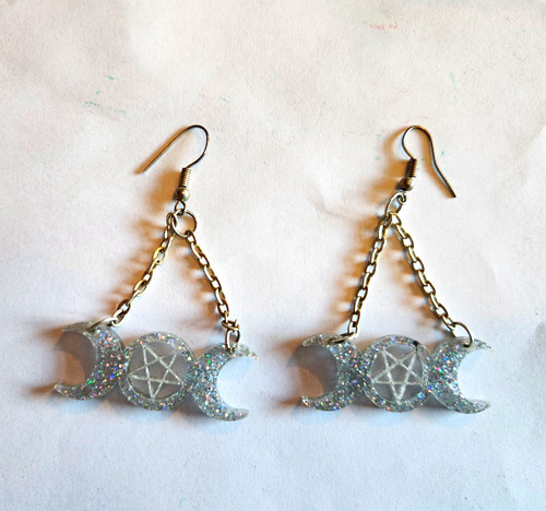 Silver tone glitter moon - silver,