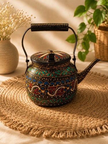 Handpainted kettle with - with, lid