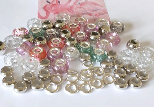 Glitter beads silver clear - beads, silver/clear