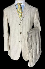 Pal Zileri Lab Cream Linen Suit 42R / W34” Striped Made In Italy