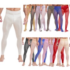 Mens Tights Zipper Crotch Pants Stretchy Pantyhose Stockings Sleepwear Glossy