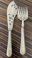 Antique Decorative Silver Plate Service Cutlery Pair Fish Servers