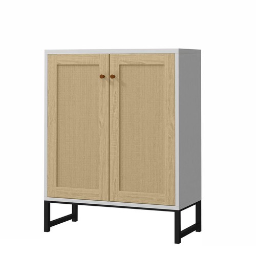 White storage cabinet rattan - white,