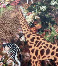 Giraffe Zebra Animals Plants Flora Tropical Printed Velvet Fabric Big Pattern