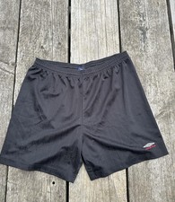 Men's Vintage Umbro shorts shiny nylon Size XL black Logo Print Tape RARE PE