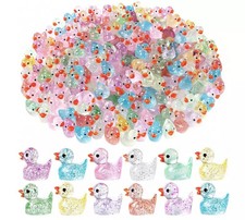 100Pcs Mini Ducks 10 Colors Glitter Resin Tiny Ducks Little Plastic Ducks Twink