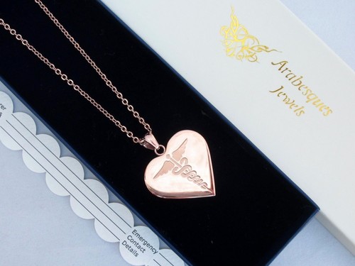 Ladies heart sos necklace rose - necklace,