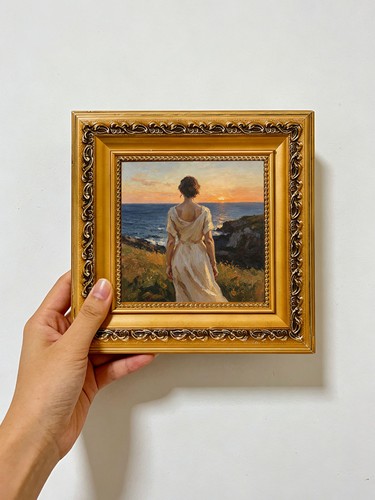 Woman white gown sunset ocean - woman,