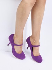 NEW WOMENS LADIES STRAP MID HEEL CASUAL SMART WORK PUMP COURT SHOES SIZE 3-8