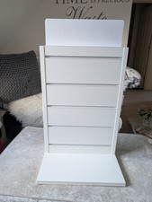 Counter Top Slat Wall Display Unit White Finished Wood With Blank Plastic Header