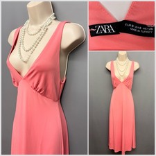 ZARA Women's Pink Plunge Neck Occasion Dress Small Stretchy